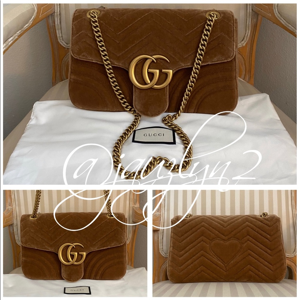 Authentic Marmont Medium Gg Matelassé Taupe Velvet